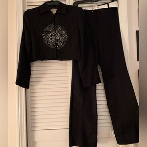 Vintage Crop Jacket w/ Chico’s NWOT Wide Leg Polished Cotton Slacks. S/XS